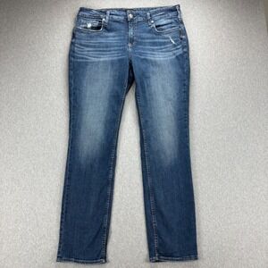 Silver Jeans Womens 34x33 Elyse Curvy Mid Rise Straight Leg Whisker Blue Wash